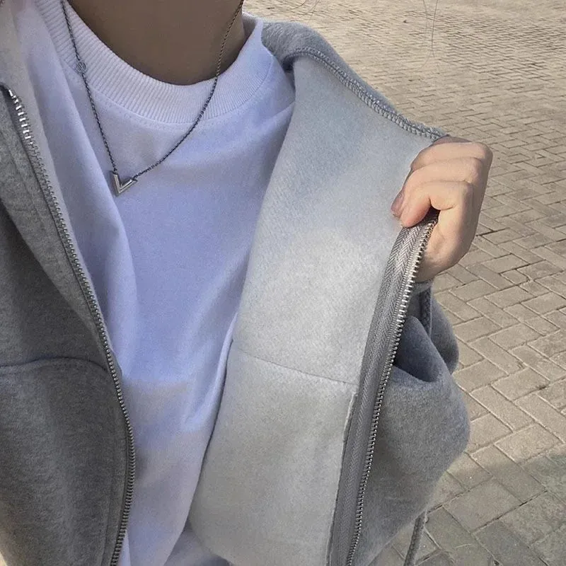 2024 Spring Autumn New Insfleece-lined Versatile Cropped Slims Smooths Silhouette Zip-up Warm Navy Blue Hooded Sweatshirt Women