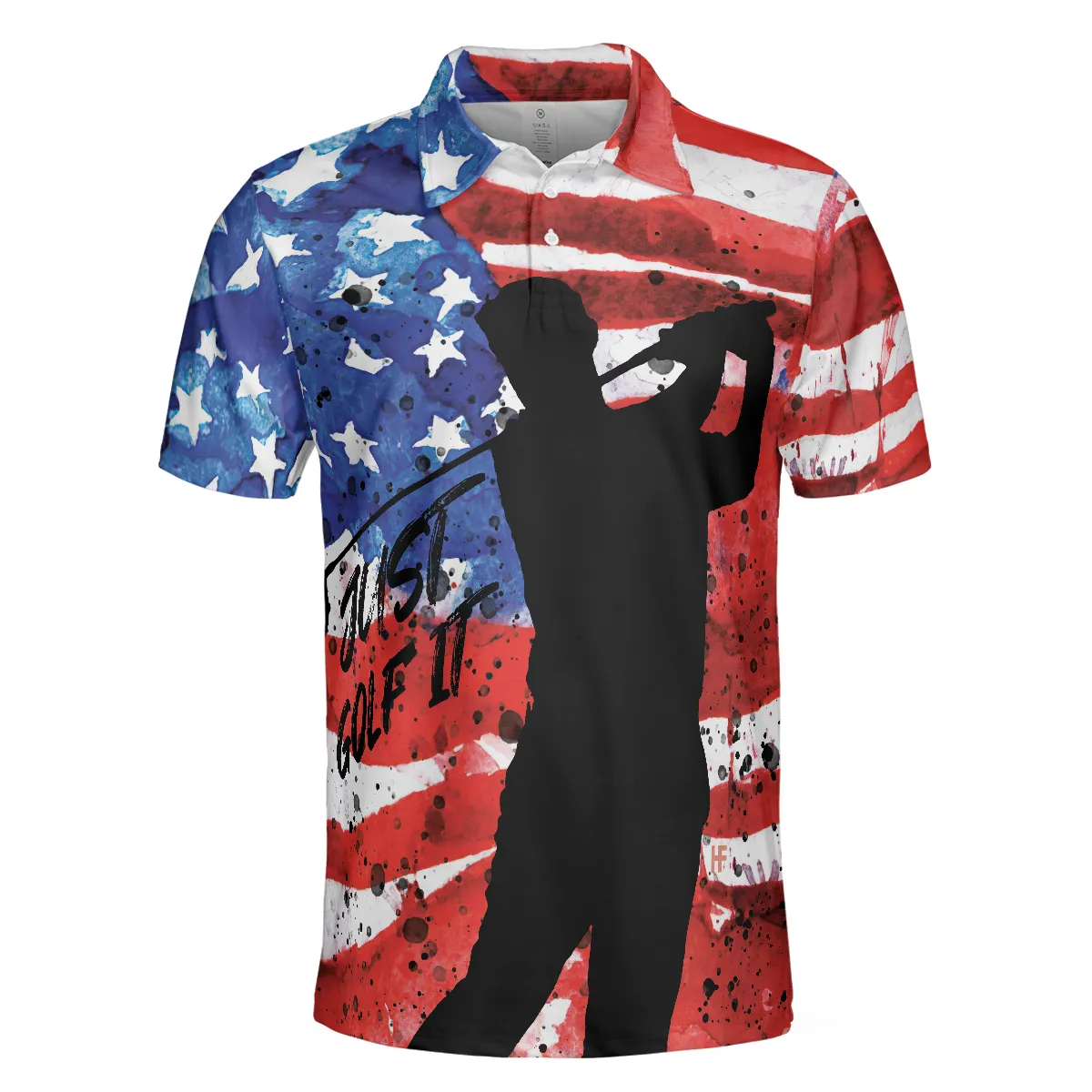 American Golfer Just Golf It Short Sleeve Golf Polo Shirt, Wet Paint American Flag Polo Shirt, Patriotic Golf Shirt For Men