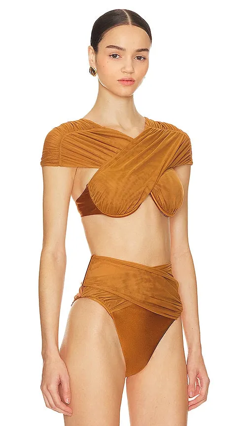 Andrea Iyamah Ubu Bikini Top in Tan