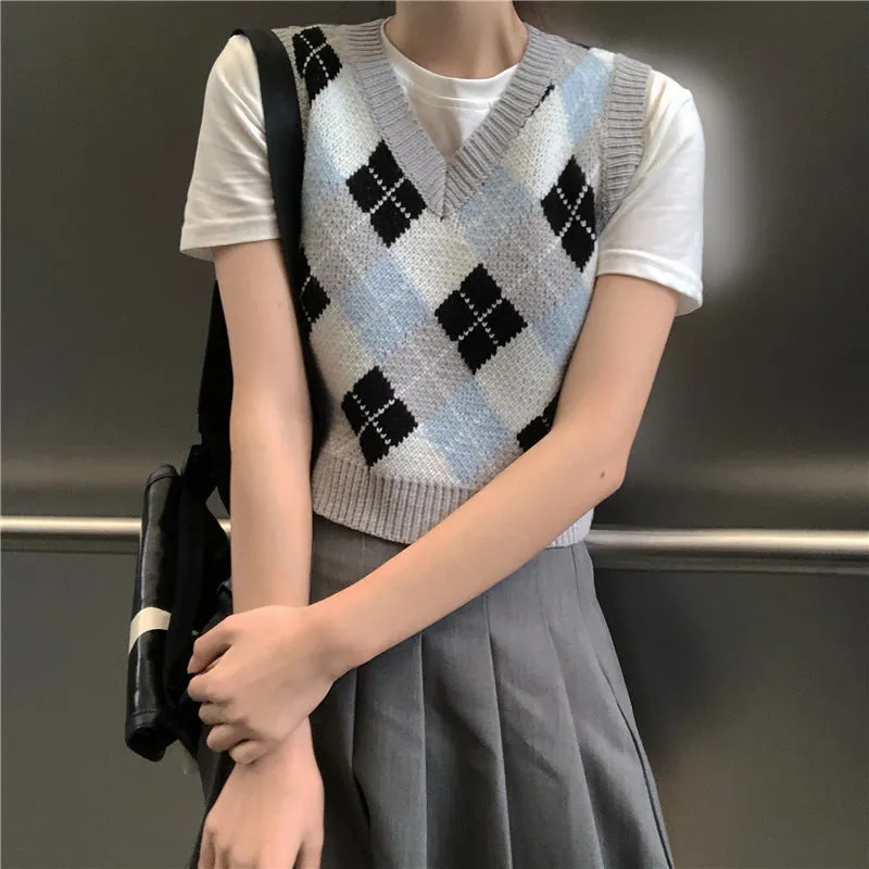 Argyle Sweater Vest Womens V Neck Tank Sweater