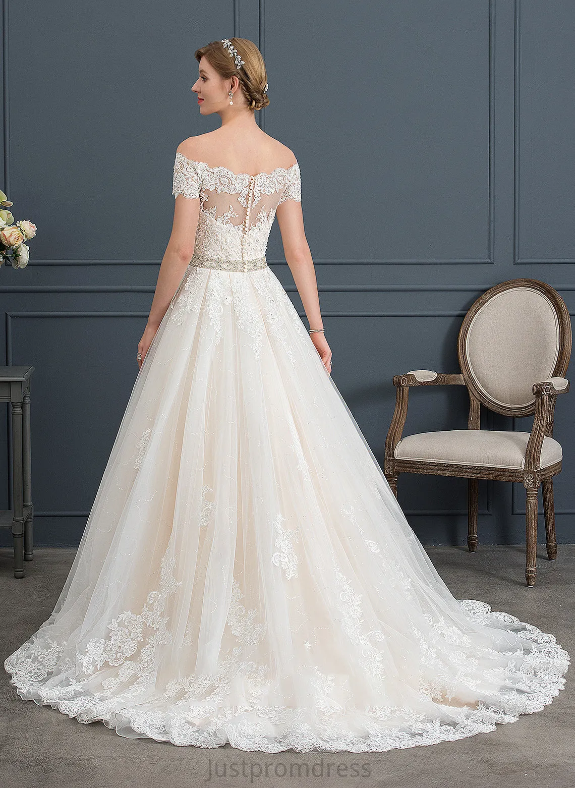Ball-Gown/Princess Train Beading With Wedding Dresses Court Sequins Princess Dress Tulle Wedding