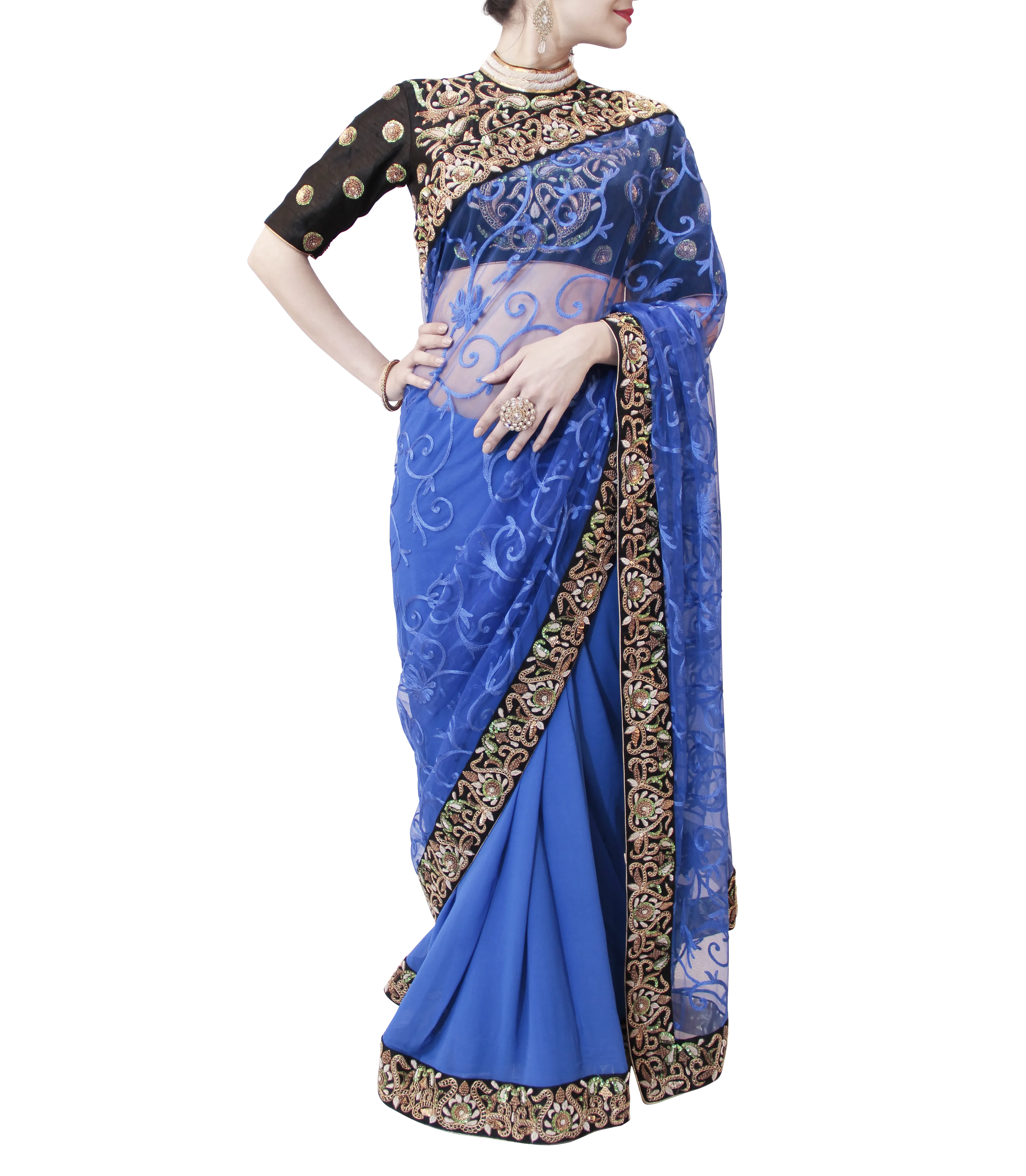 BLACK AND BLUE SAREE