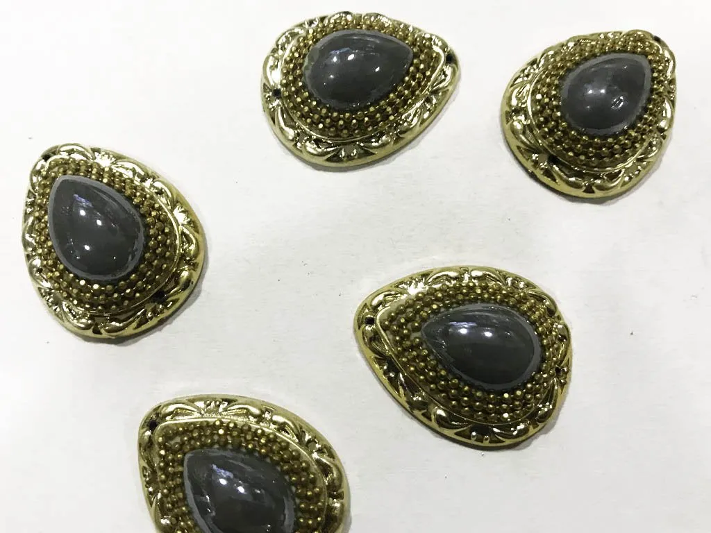 Black Stone Drop Designer Show Buttons with Plastic Base (25x18 mm)