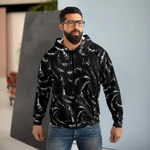 Black Tie Dye Zip Up Hoodie, Front Zipper Pocket Men Women Unisex Adult Aesthetic Graphic Cotton Fleece Hooded Sweatshirt