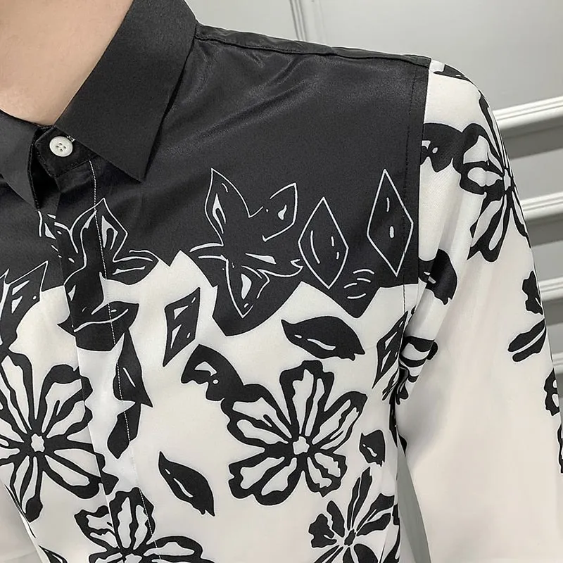 Black White Flower Patchwork Printed Shirt