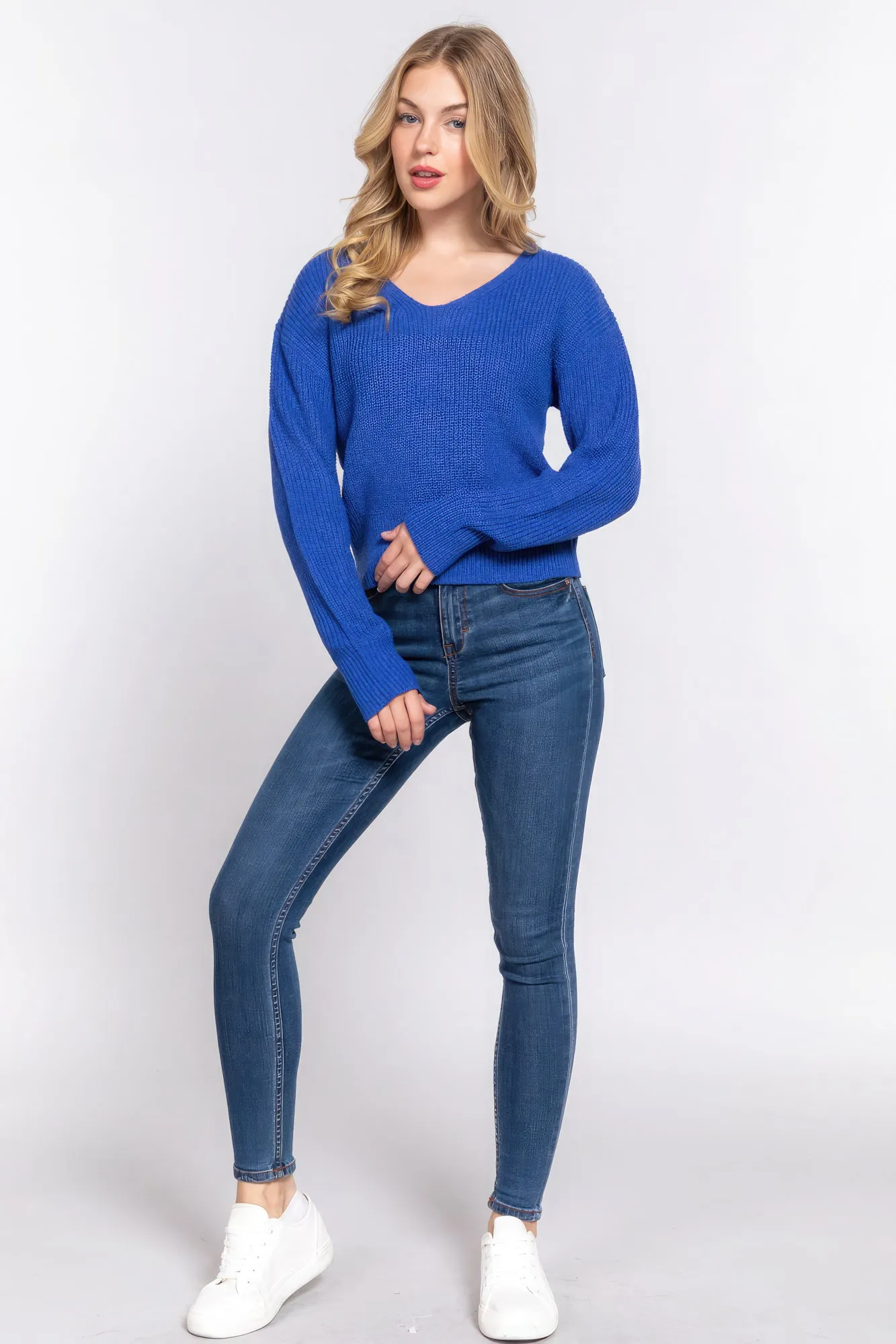Blue Zone Planet |  Dolman Slv Strappy Open Back Sweater