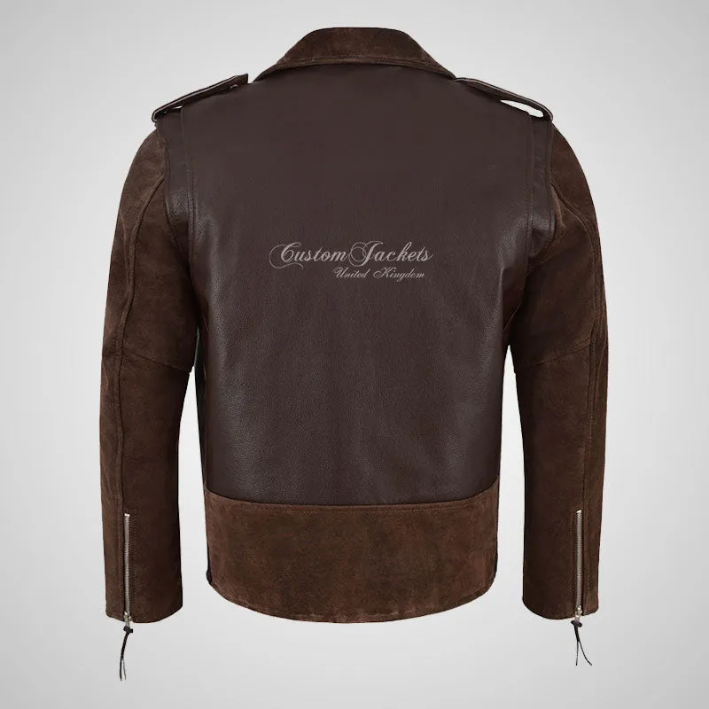 BRANDO Men's Suede and Leather Biker Jacket Moto Jacket