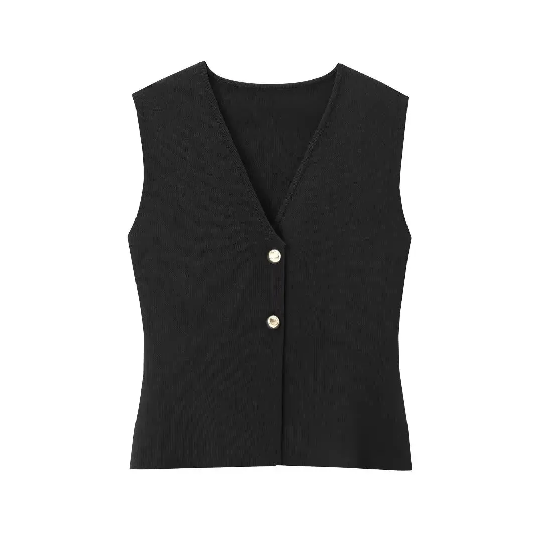 Button Knit Top Side Zipper Skirt Suit