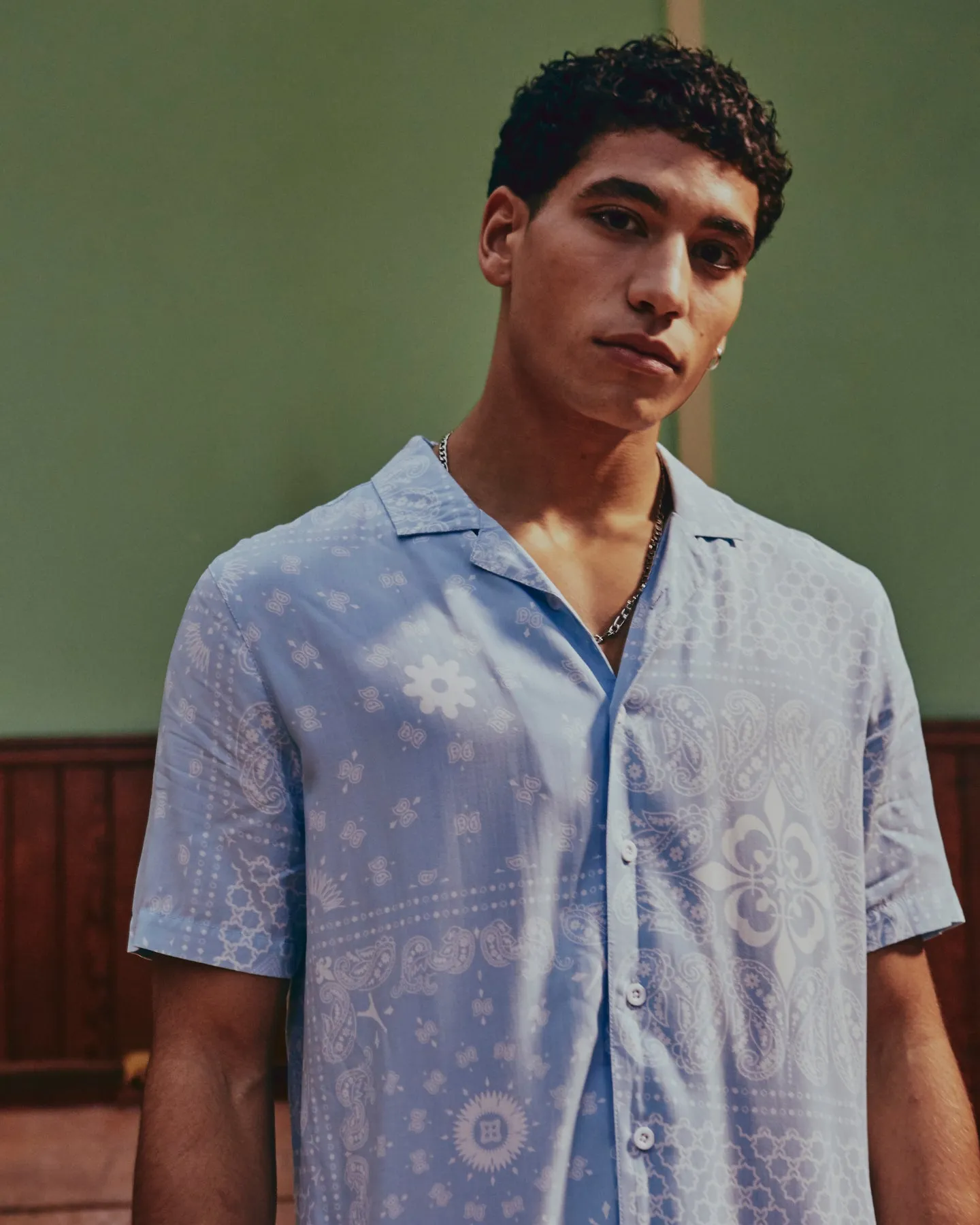 Carre Bandana Ultra Short Sleeve Button Up Shirt Light Blue