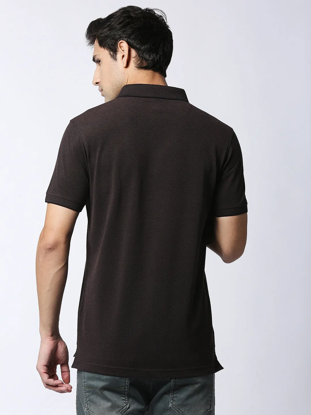 Coffee Brown Bird Eye Pique Polo T-Shirt