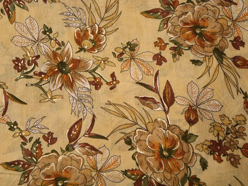 Coffee Cream Floral Pure Mul Mul Cotton Fabric