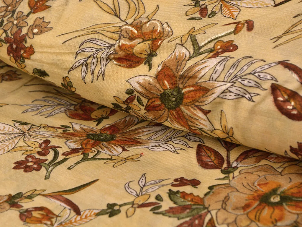 Coffee Cream Floral Pure Mul Mul Cotton Fabric