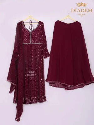 Dark Purple Plazzo Suit Adorned with Sequins and Floral Design and Stone work with Dupatta