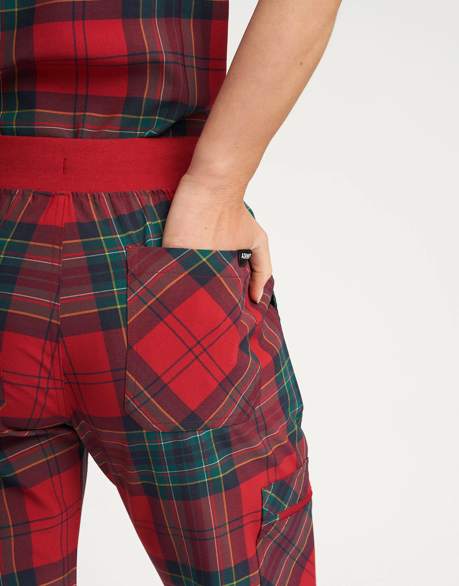 Essential Multi-Pocket Scrub Pants - Christmas Tartan