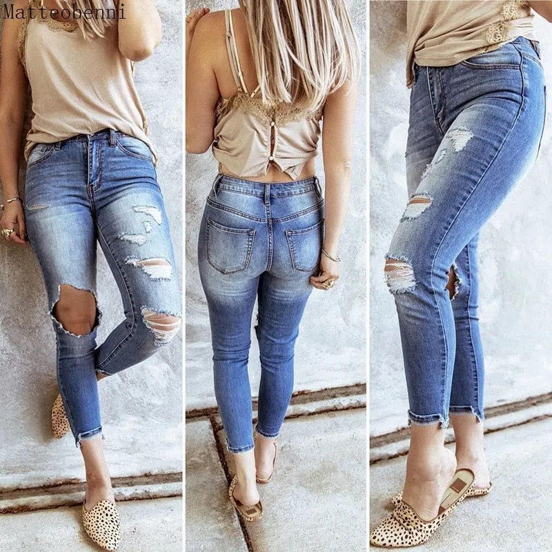 Fashion Hole Ripped Jeans Women vintage Destroyed Cool Denim High waist Straight Jeans Pants Autumn Slim Jeans Trousers