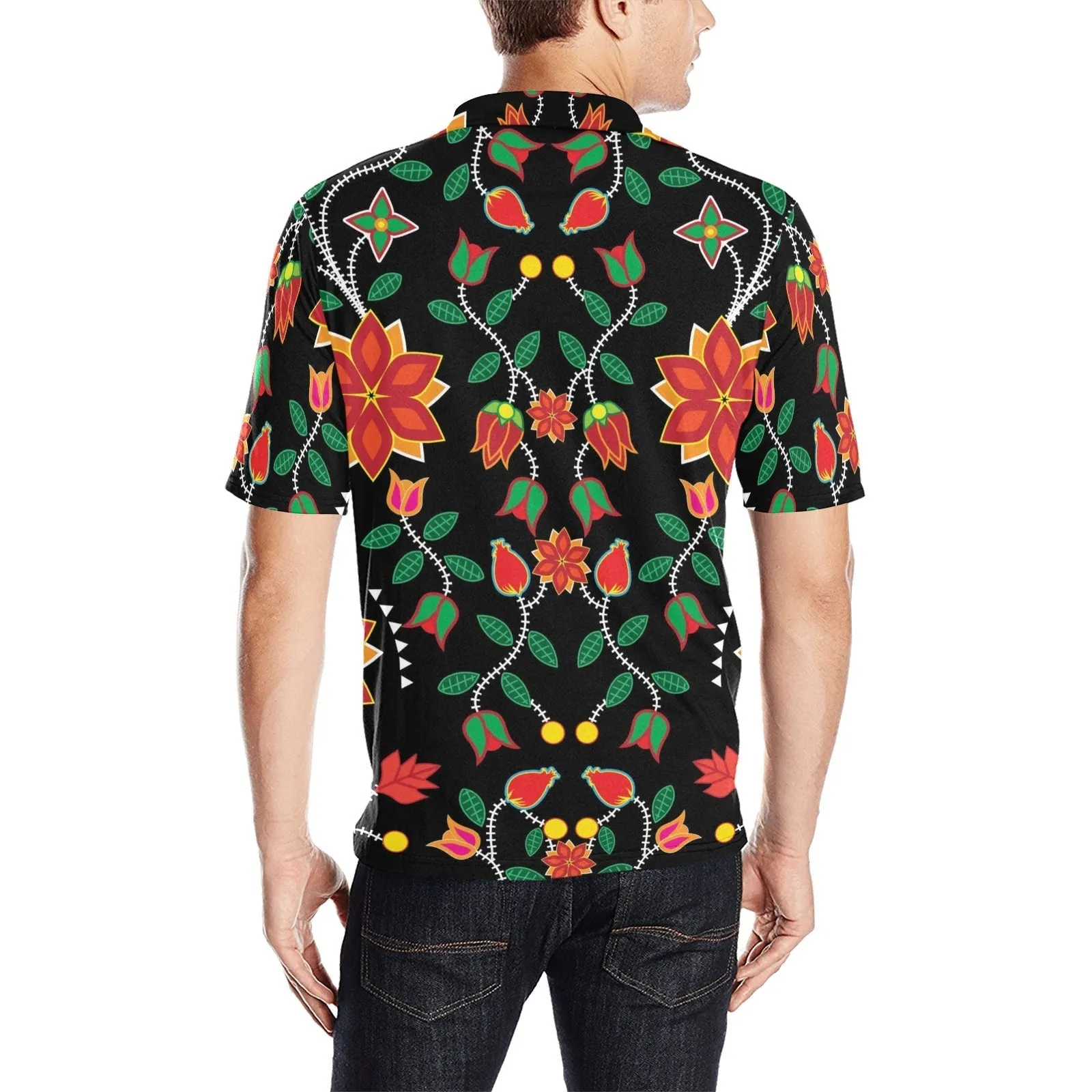 Floral Beadwork Six Bands Men's Polo Shirt