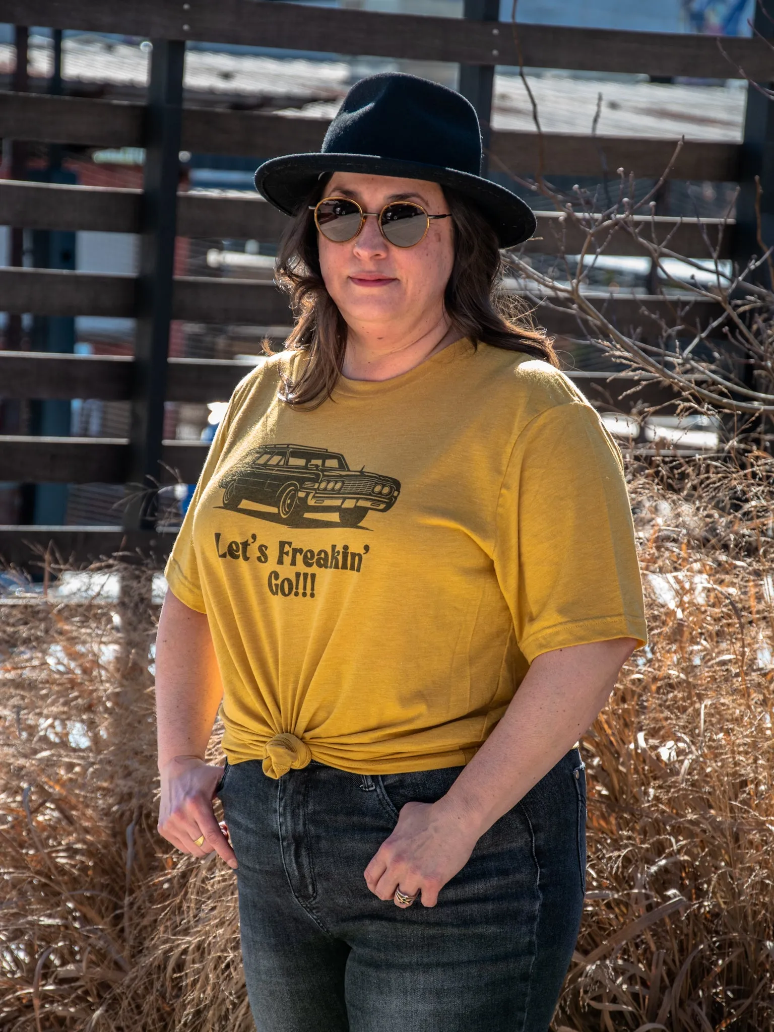 Handprinted T-shirt | Camp Blue | Let's Freaking Goooo!  | Unisex Tri-Blend Mustard Tee