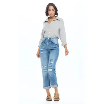 High Rise Ripped Boyfriend Jeans