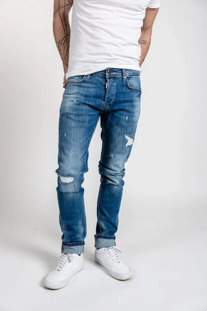 Integral Distressed Slim Fit Denim - Medium Wash