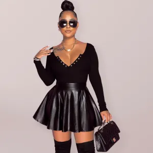 Margot Sexy Solid Color PU Leather Swing Women's Half Mini Skirt