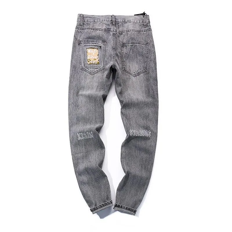 MCHPI Store Hip Hop Men Jogger Denim Pants Skinny Washed Distressed
