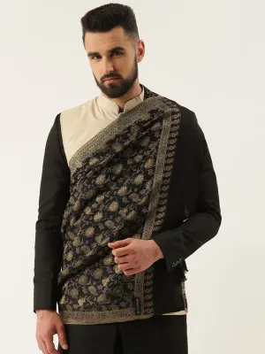 Men Shahkaar Kaani Stole with Zari Weave, Size 71X203 CM,  Black  Color