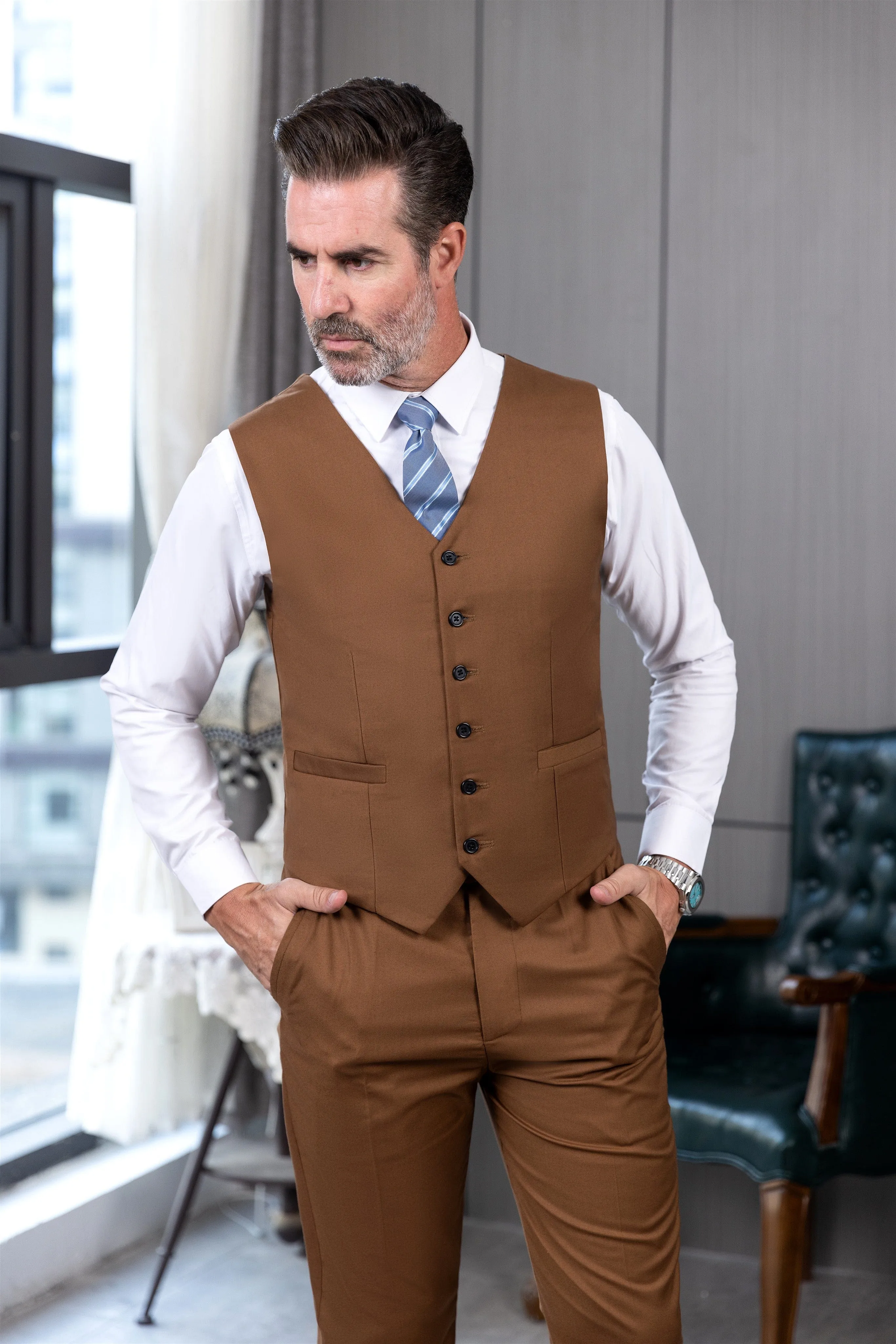 Men's Suit 3 Piece Business Casual Jacket For Wedding (Blazer Vest Pants)