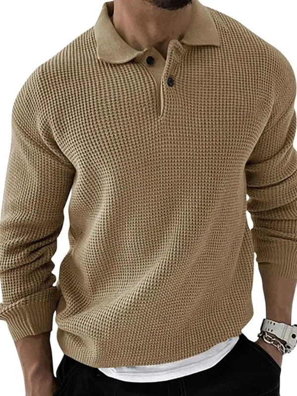 Men's Waffle Knit Lapel Sweater
