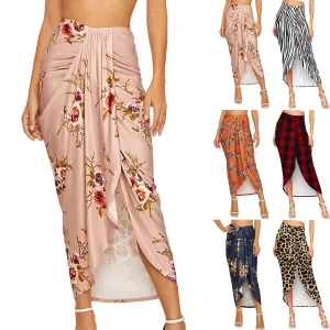 Midi Skirt With Casual Slit Wrap Asymmetrical High Waist