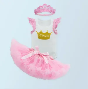 New Born Princess Sleeveless Baby Dress 3 pcs Set ( 0-24 mths )