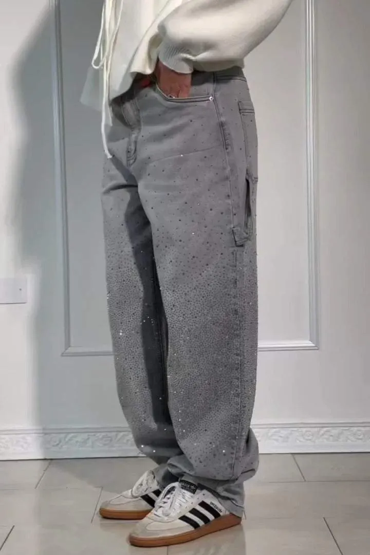 Olivia Casual Rhinestone Loose Jeans