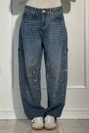Olivia Casual Rhinestone Loose Jeans