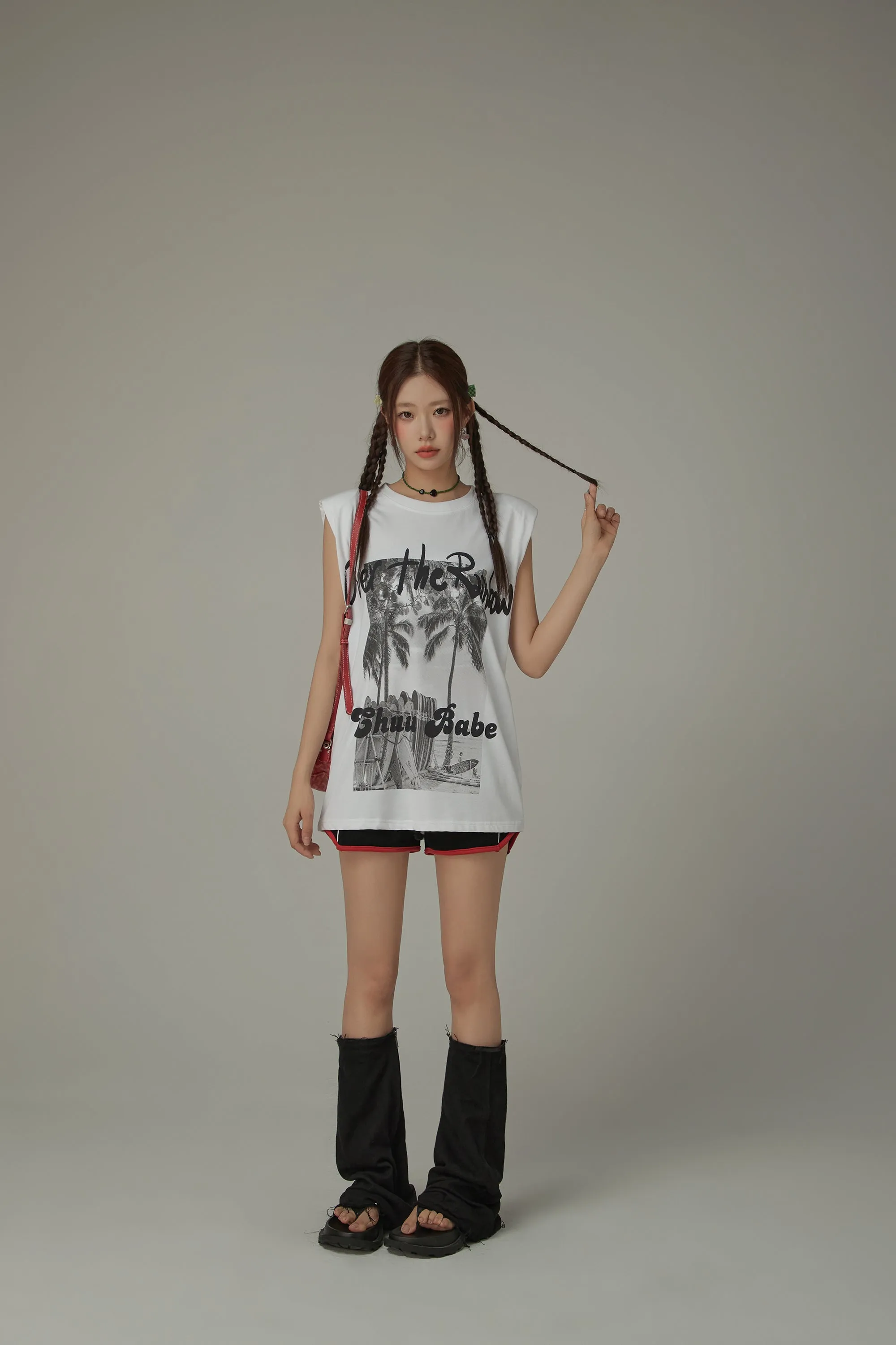 Over The Rainbow Printed Boxy Sleeveless Mid Length T-Shirt