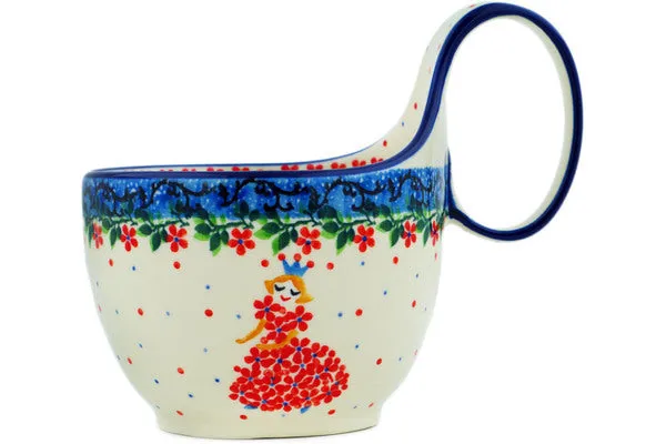 Polish Pottery 16 oz Bowl with Loop-Handle Princess In A Red Dress