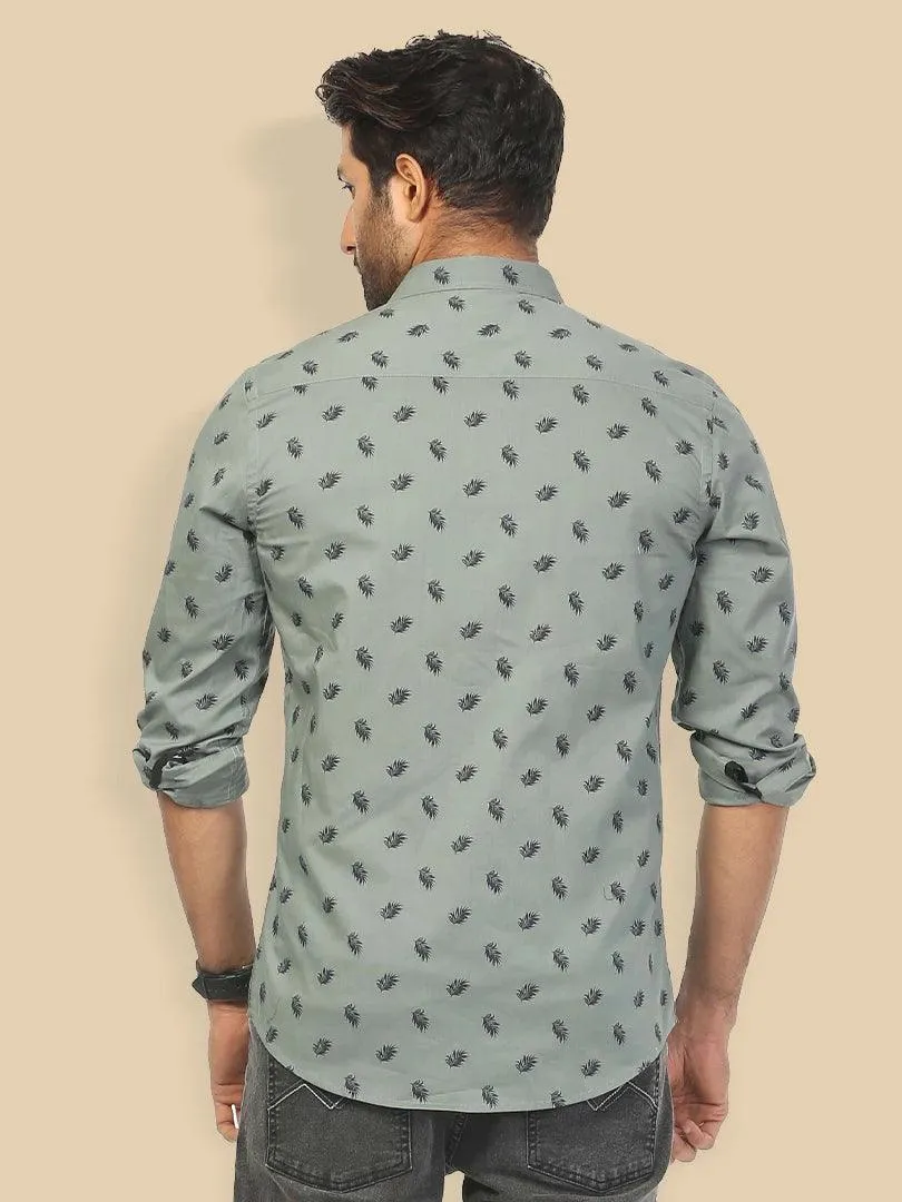 Printed Cotton Olive Full Sleeve Shirts