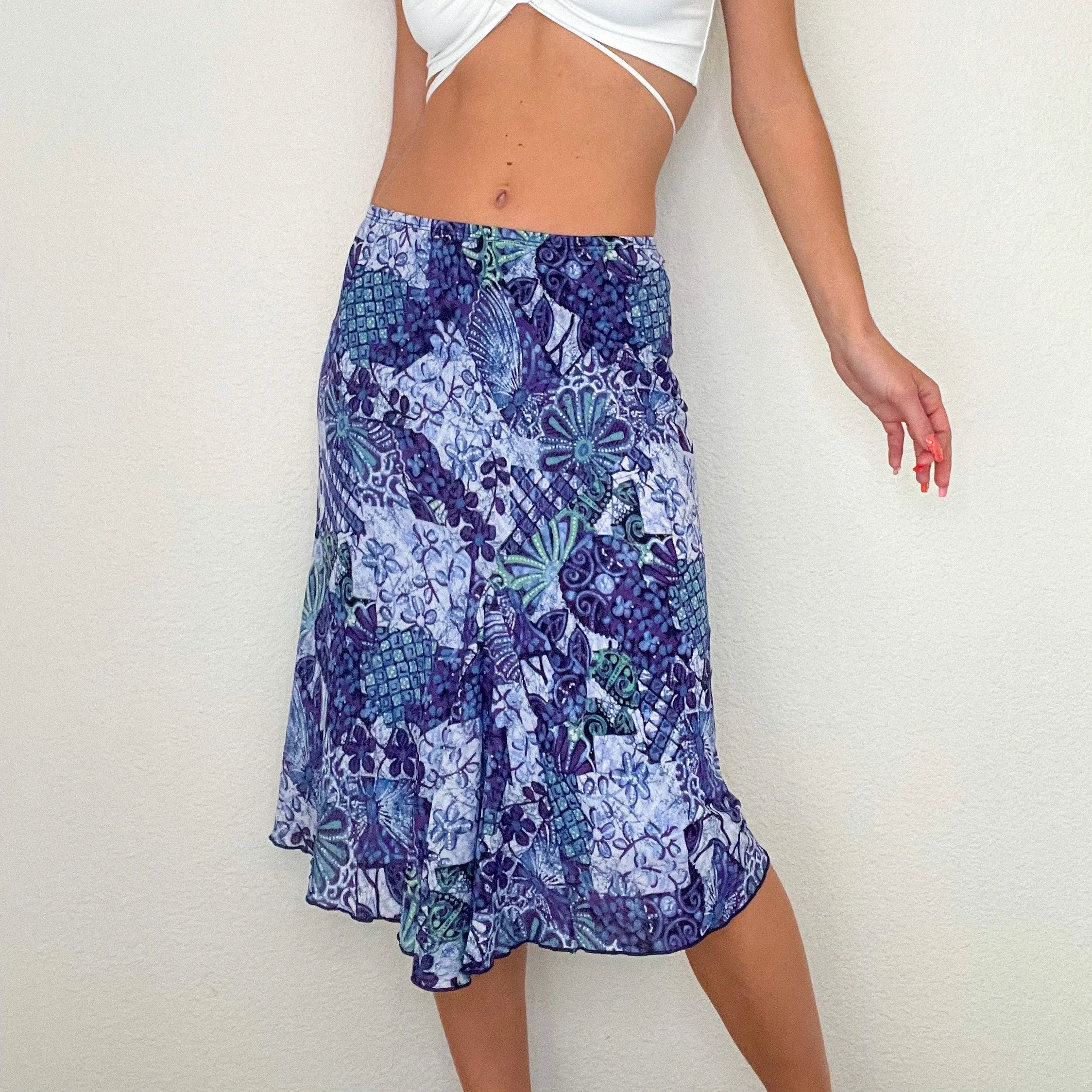 Purple Floral Midi Skirt