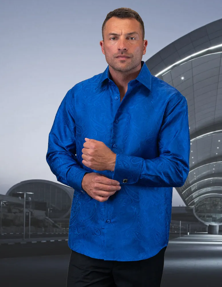 Royal Blue Casual Long Sleeves Shirt With Cufflink Regular-Fit