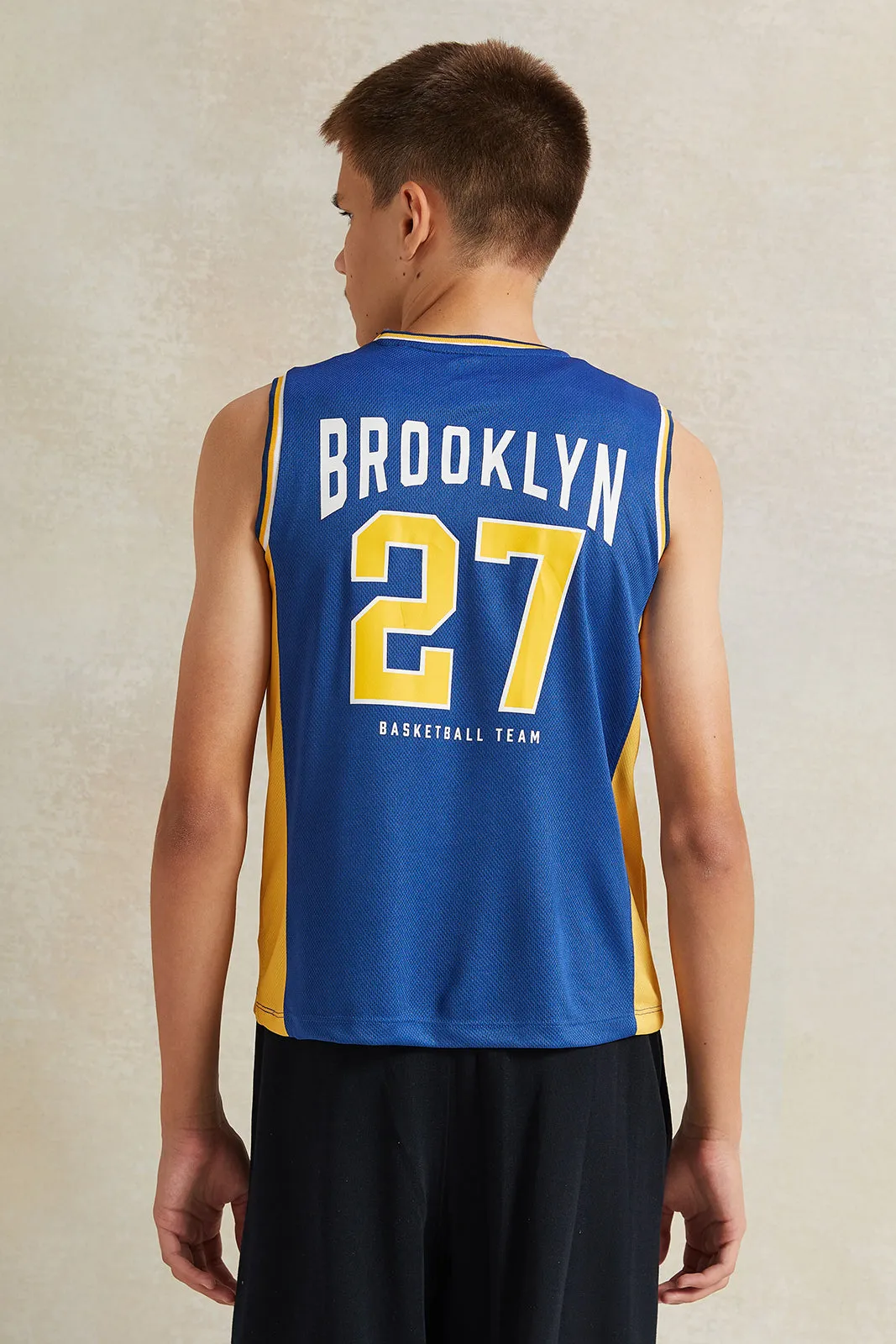 Senior Boys Blue Printed Sleeveless T-Shirt