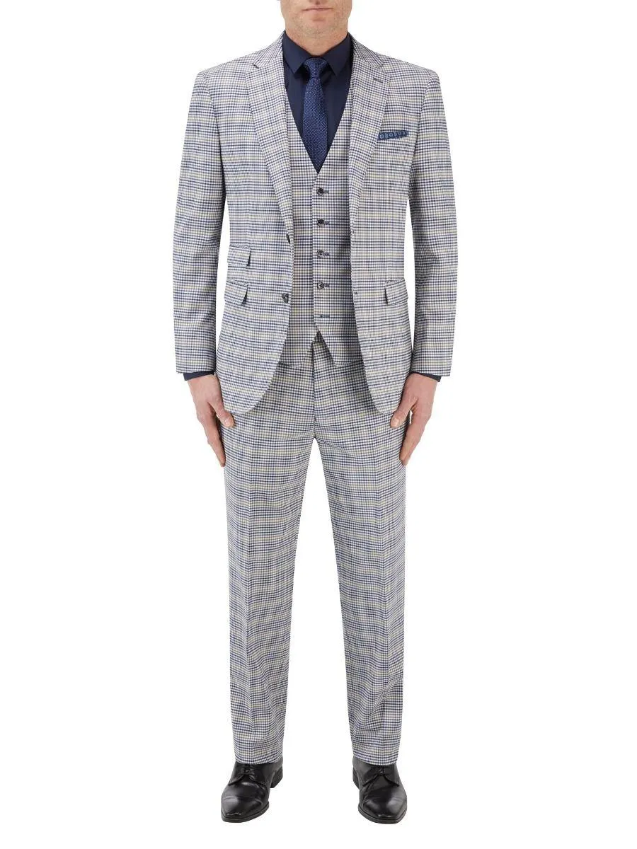 Skopes Men's Tailored Fit Suit Jacket Jacket Sturridge Puppy Tooth Cream-Navy