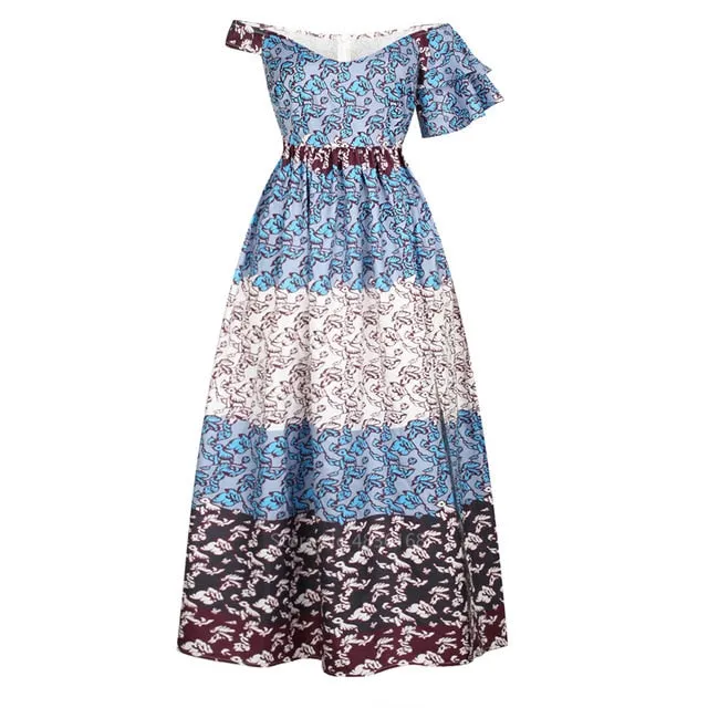 Summer Dress Fashion Ladies African Clothes Shoulder Off Maxi Dashiki African Dresses for Women Big Swing Long Robe Africaine