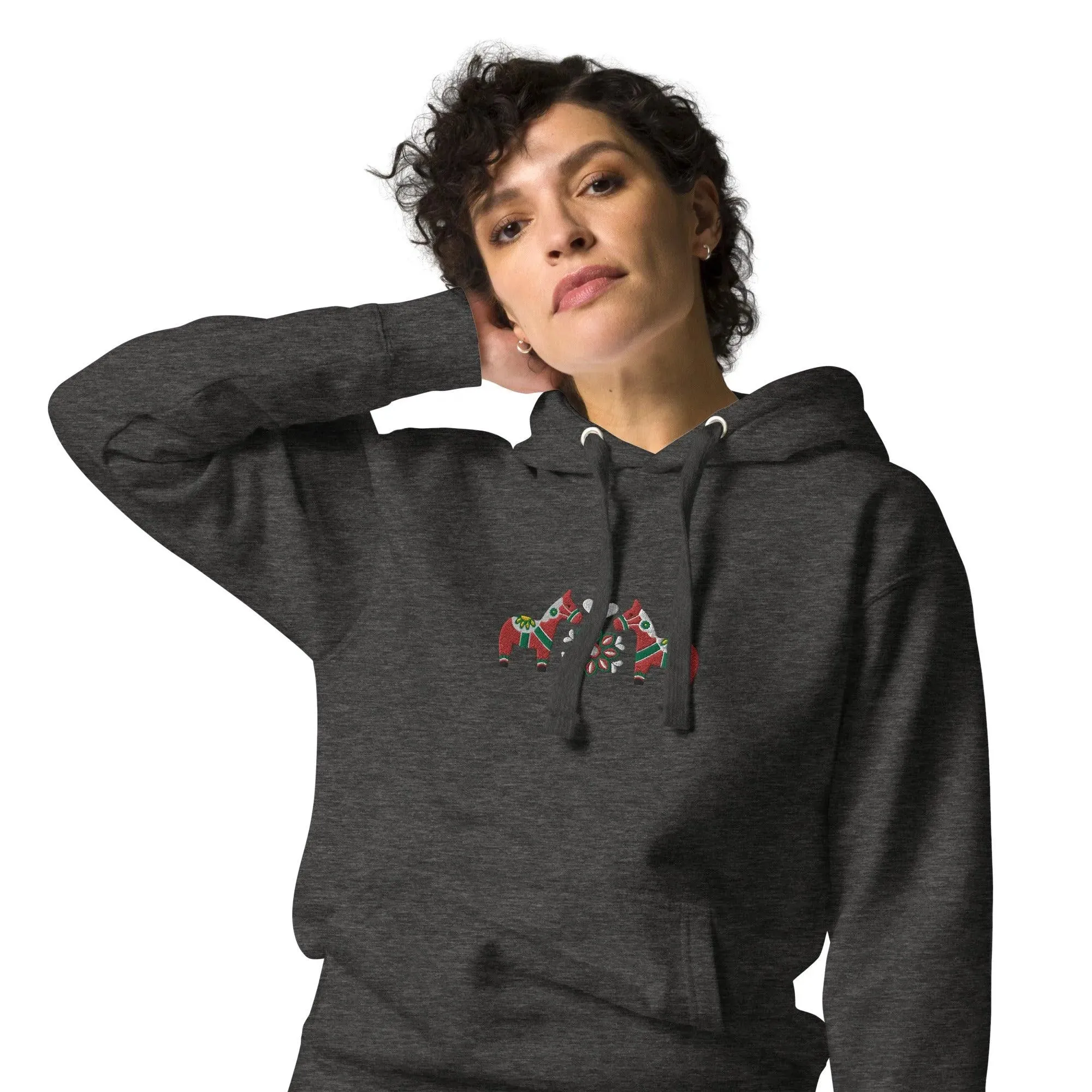 Swedish Red Dala Horse Embroidered Hoodie