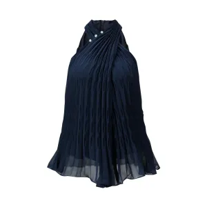 Tang Pleated Crossover Collar Top
