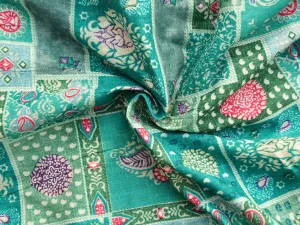 Turquoise & Sea Green Abstract Pure Mul Mul Cotton Fabric