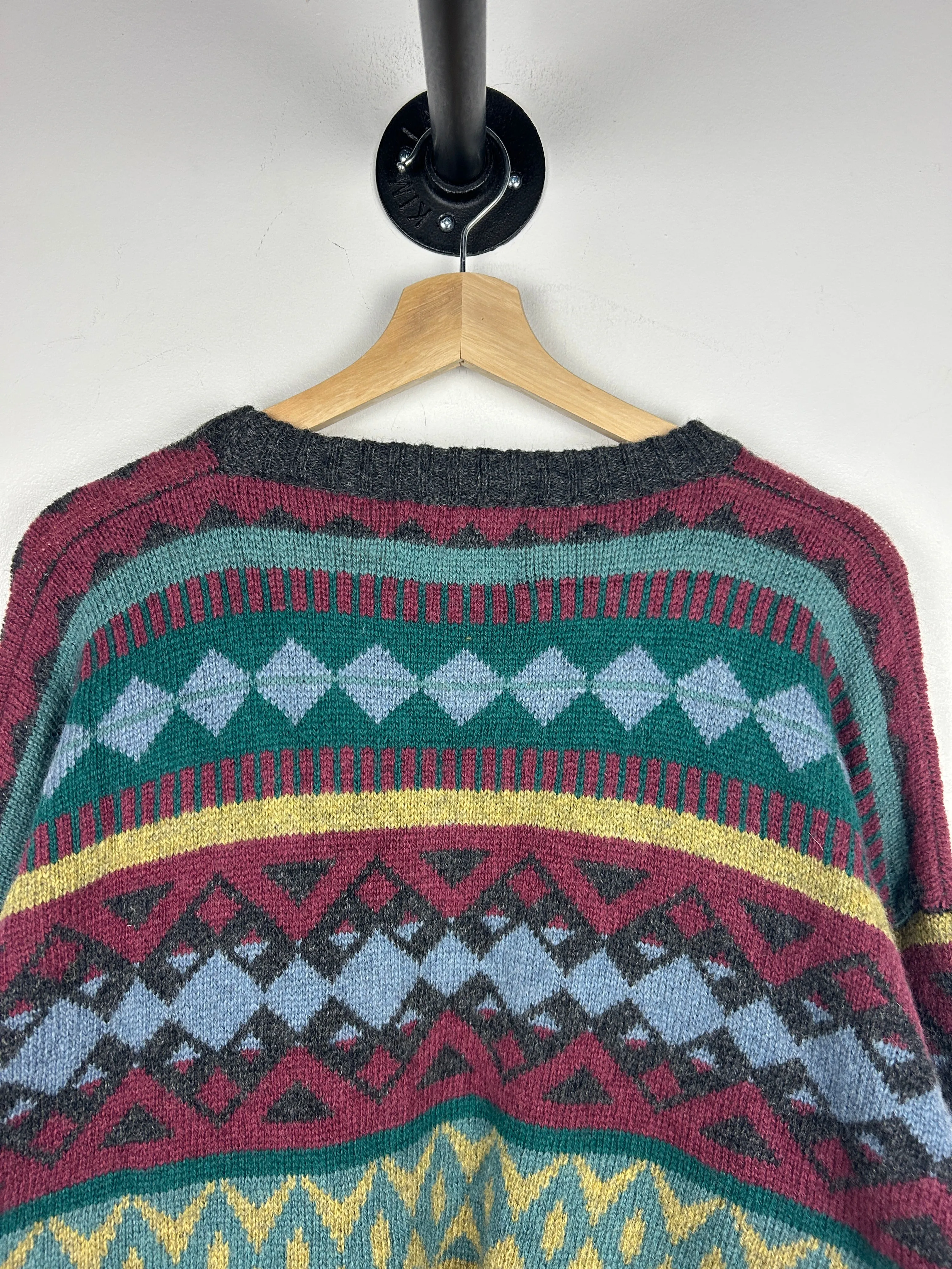 Vintage 90s Club International Multi Colour Pattern Wool Knit Sweater