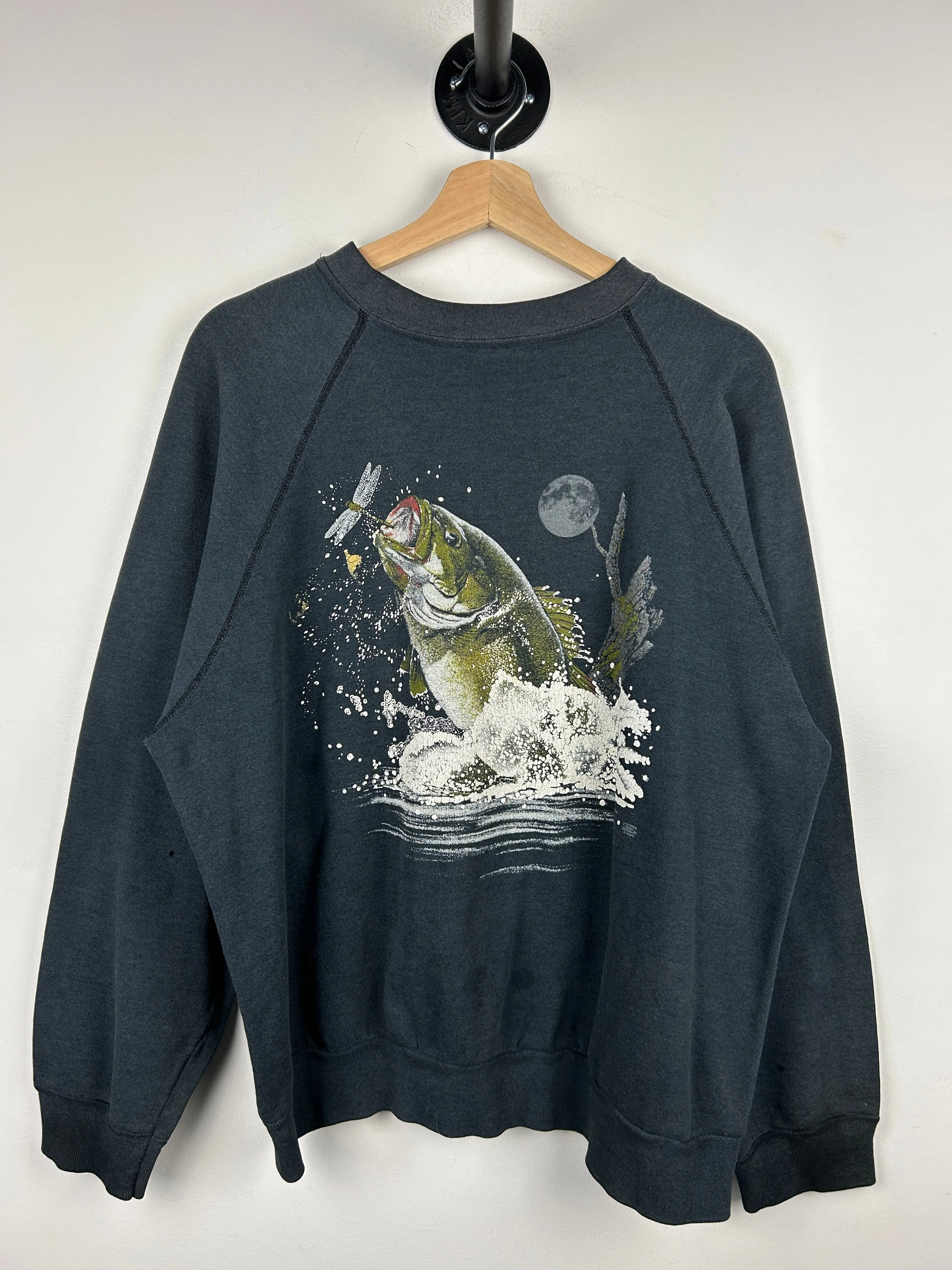 Vintage 90s Fishing Wilderness Faded Black Crewneck