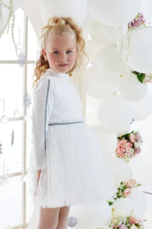 White Christmas Girls Outfit Set with Sleeveless Dress and long-sleeved shirt