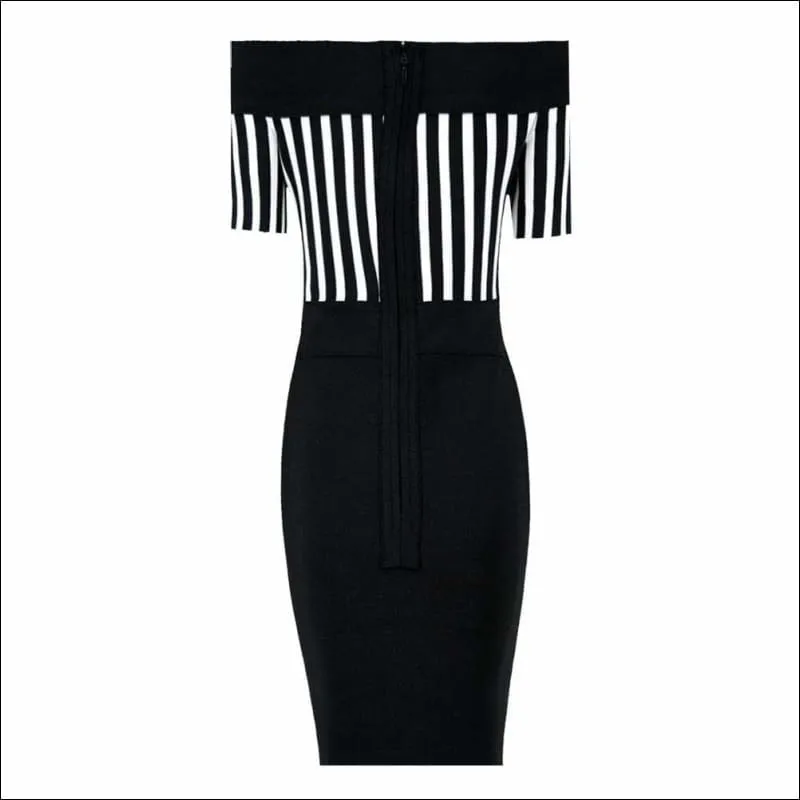 Winnal Sexy Vertical Stripe Off The Shoulder Bodycon Dress