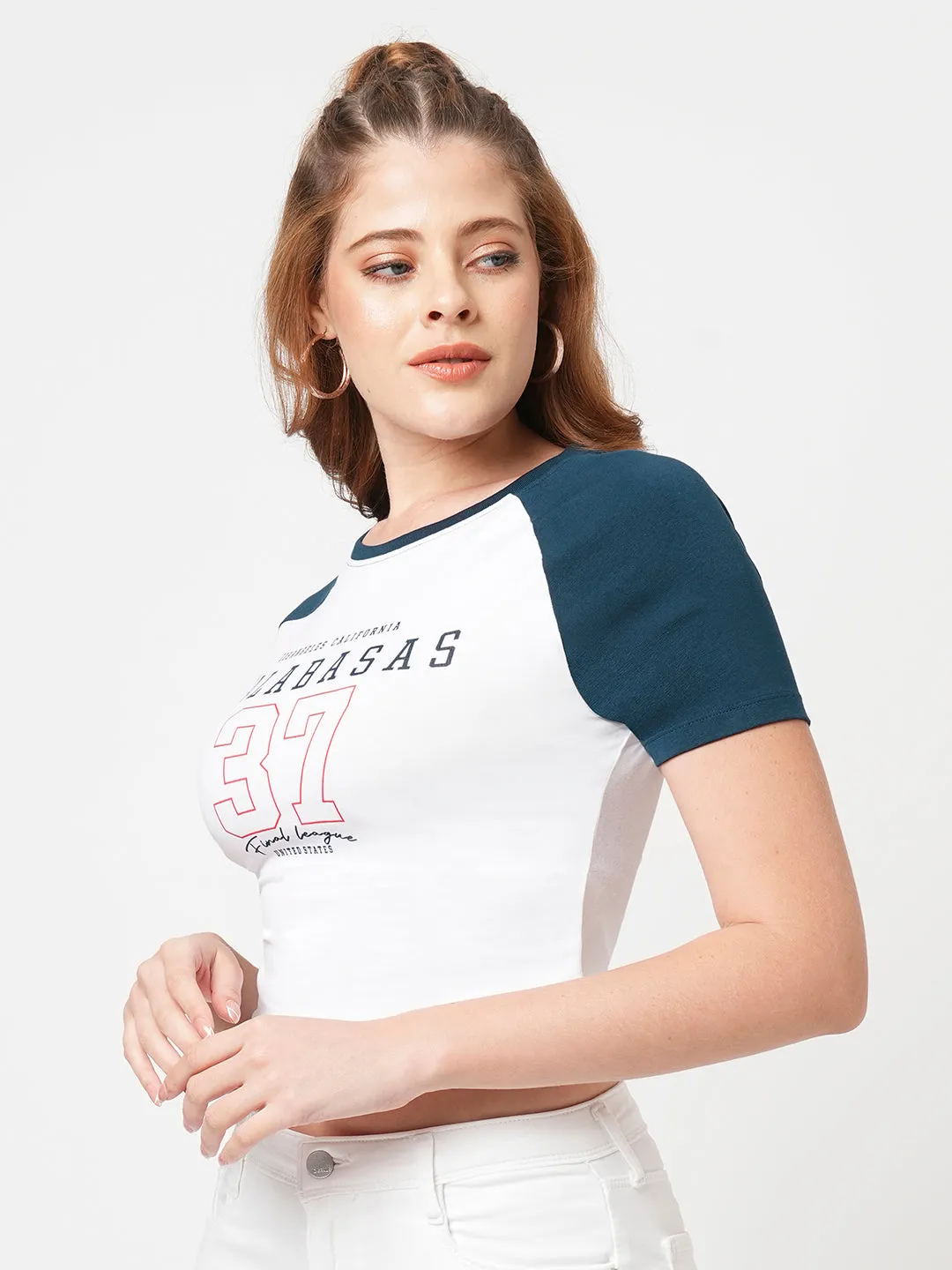 Women Slim Fit White/Air Force Genz T-Shirt