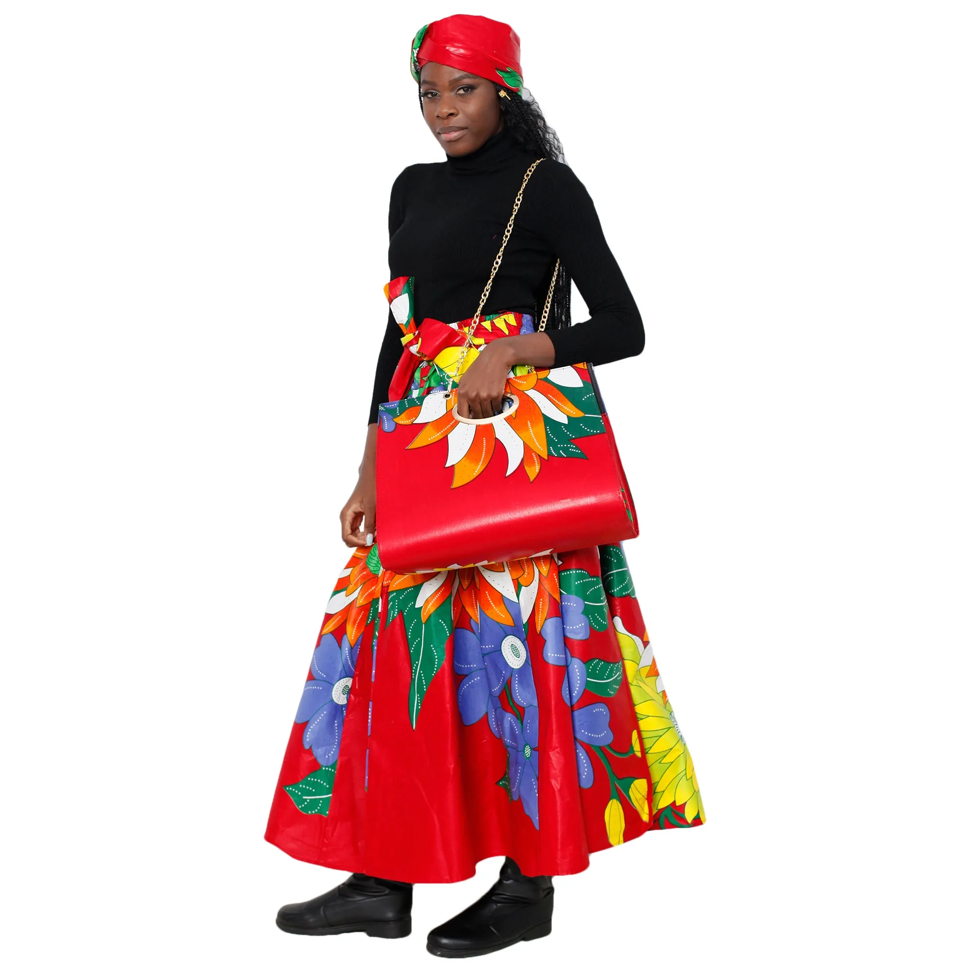 Women's Flower Print Skirt Set with Handbag -- FI-32 Flower Print