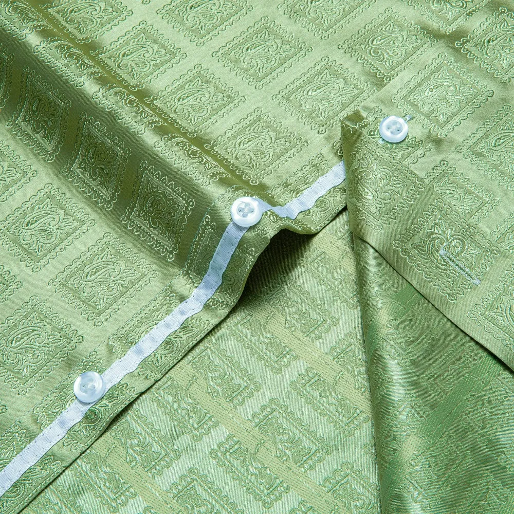YourTies Emerald Plaid Shirt Jacquard Men's Silk Shirt